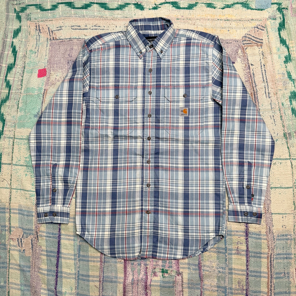 Carhartt Men's Loose Fit Flame Resistant Plaid Long Sleeve Button-Up Shirt Small